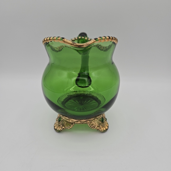 Vintage EAPG US Glass‎ Green Colorado Lacy Medallion Footed Creamer Collectible - Picture 3 of 7